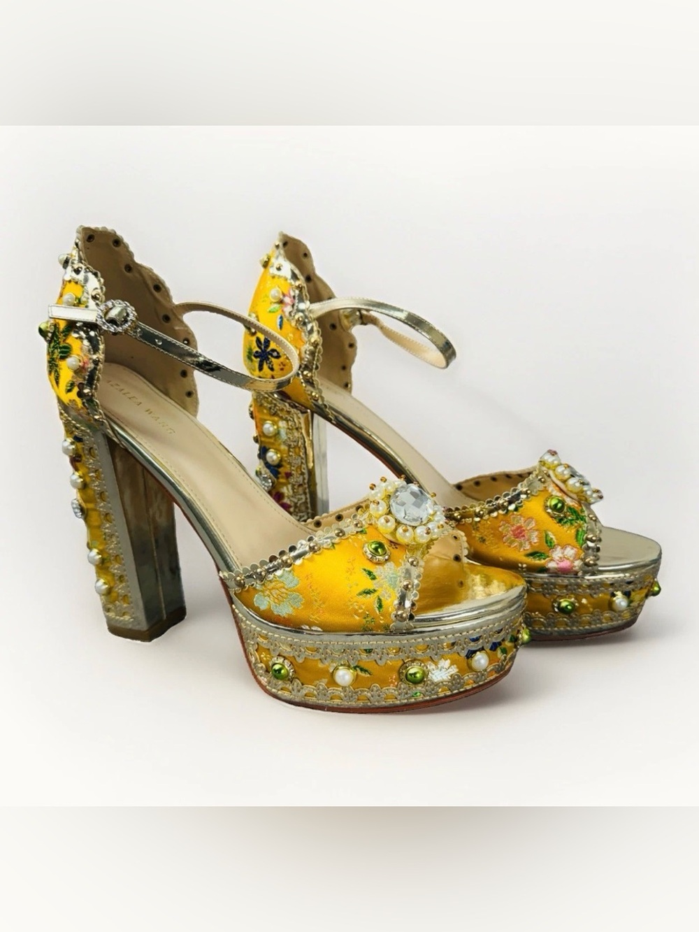 Azalea Wang Cici Yellow Gold Jeweled Baroque Platform Heels